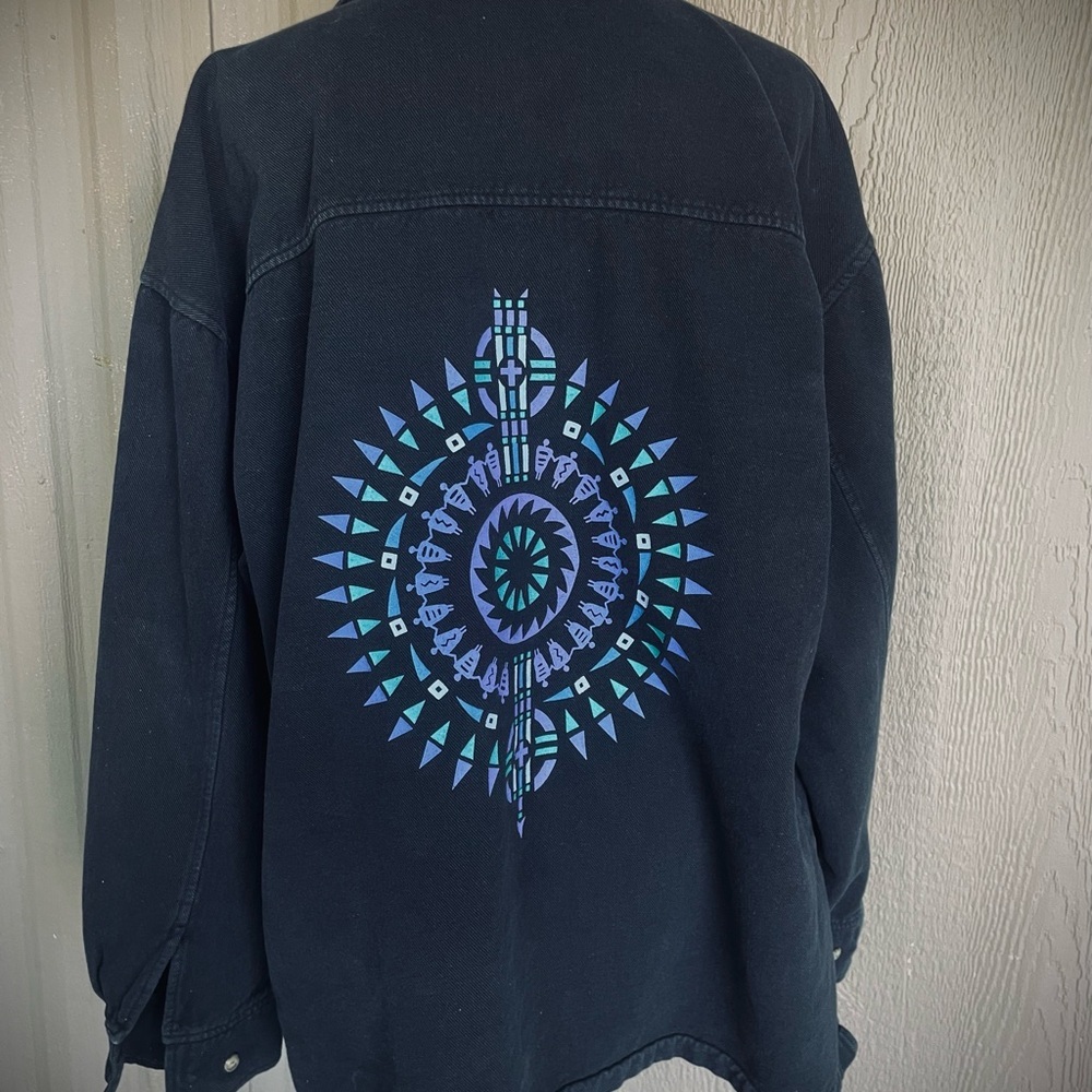 VTG 90s WEK Black Button Shirt Southwest Tribal Aztec Oversized Mens Shacket S/M